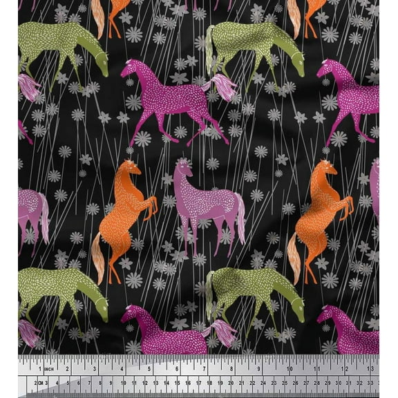 Soimoi Cotton Duck Fabric Floral & Horse Animal Fabric Prints by Yard 42 Inch Wide