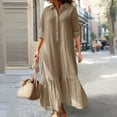 thumbnail image 4 of ZenCart Women's Cotton Linen Shirt Dress Long Sleeve V Neck Button Up Maxi Dress Casual Plus Size Flowy Long Dress, 4 of 8