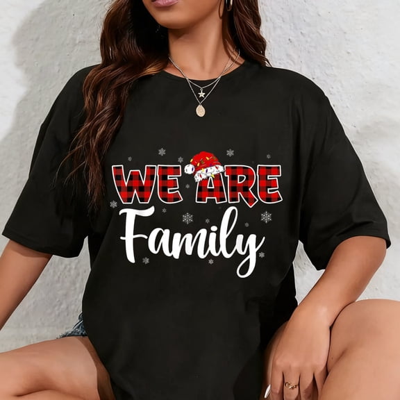 100% Cotton We are Family 2025 Christmas Pajama Funny Matching Xmas T-Shirt