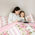 thumbnail image 4 of Feelyou Pink Rose Floral Bedding Comforter Set 7 Pieces for Girl, Western Bohemian Flower Full Bedding Set, Chic Stripes Lines Reversible Fitted Sheet Flat Sheet, Super Cozy Room Decor, 4 of 8