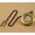 thumbnail image 2 of Reloj de bolsillo mecánico de cuerda manual para hombre, diseño hueco de grano de madera Steampunk Vintage con cadena y caja, 1 ud., 2 of 5