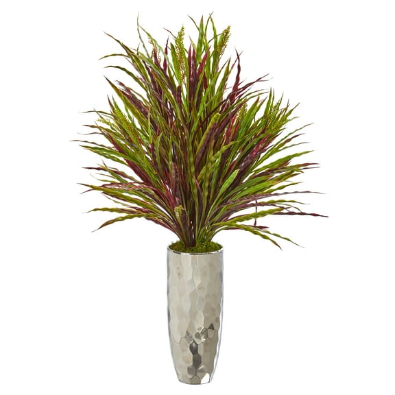 Nearly Natural 33in. Fall Grass Artificial Plant in Silver Planter, Multicolored