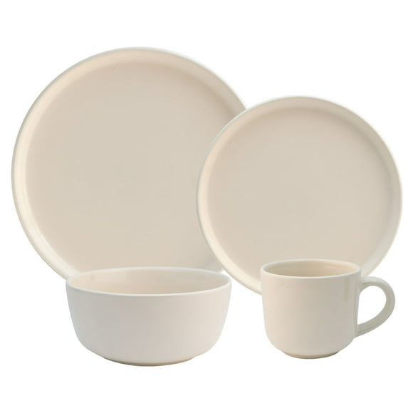 Juego de Vajilla Familiar Cerámica, Diseño Minimalista, Colección Nuvó 16 Pzas Para 4 Personas con Caja de Regalo, Color Crema