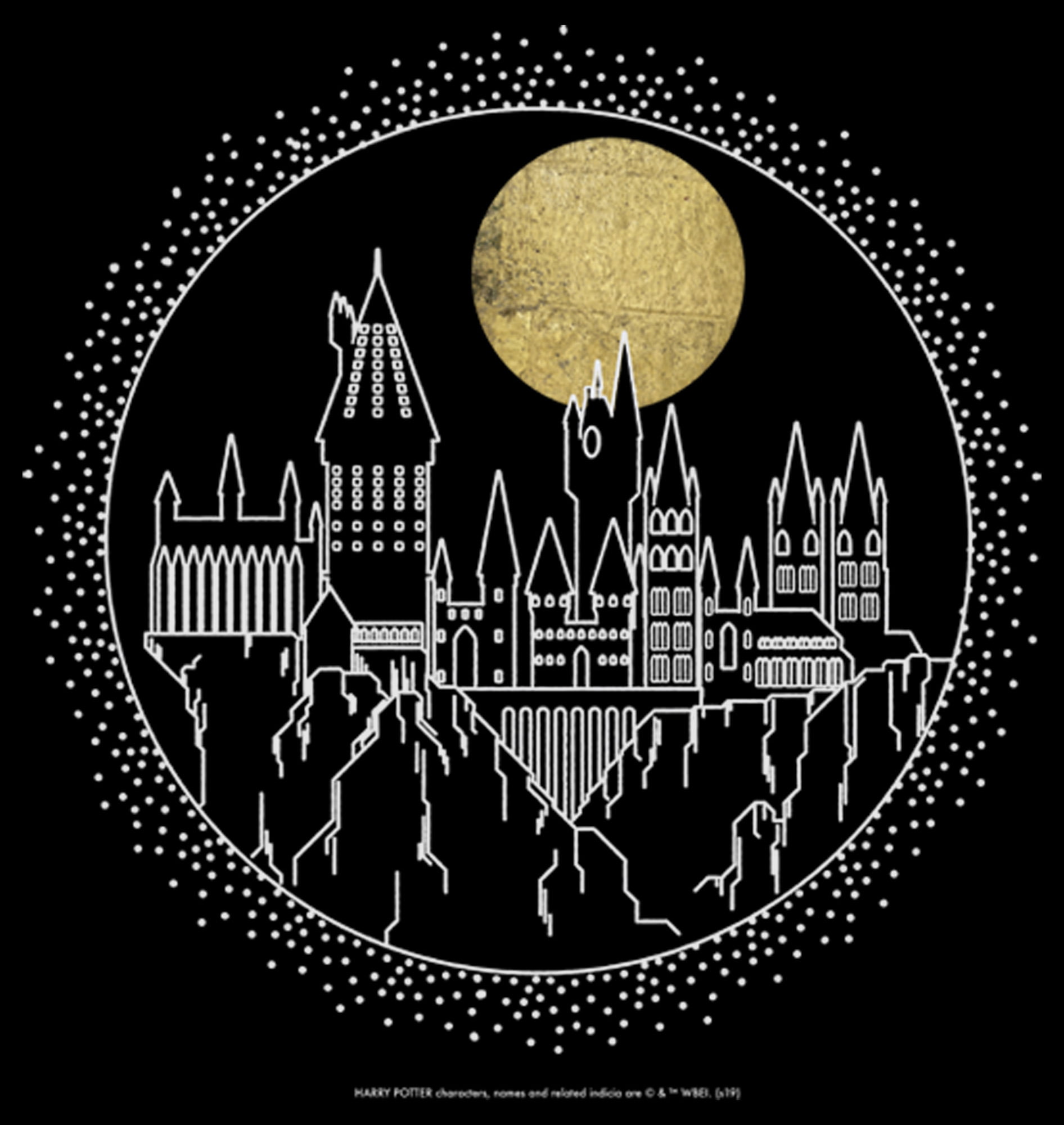 Art Black Graphic Line Moonrise Tee Large Men\'s Potter Hogwarts Harry X