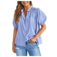 thumbnail image 2 of Itsame Womens Button Down Shirts, Casual Lantern Sleeve V-neck Fashion Casual Tops Blue XL, 2 of 6