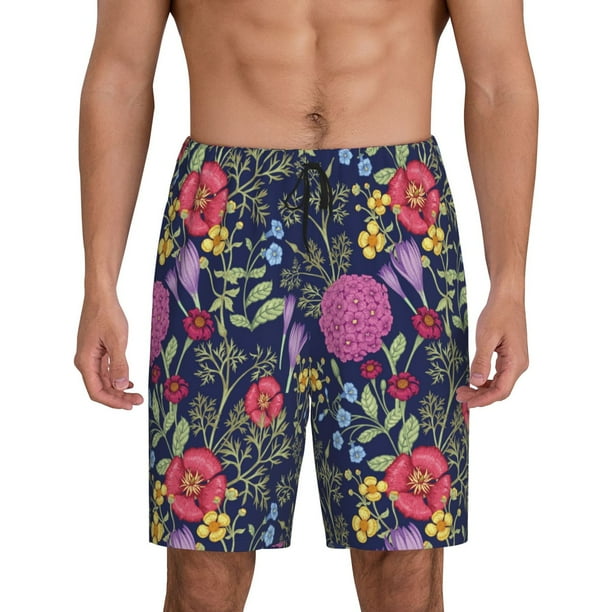 Fotbe Floral Pantalones Cortos de Pijama para Hombre, Ropa de Dormir, Pantalones de Pijama Cortos para Hombre-Small