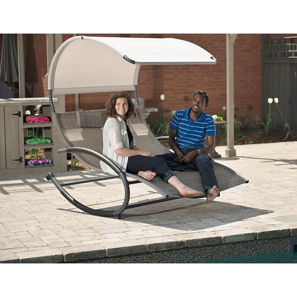 Vivere Double Seated Chaise Canopy Steel Rocking Lounge Patio Chair, Sienna - image 3 of 4