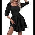 thumbnail image 1 of Vestido Informal de para Mujer, con Mangas Largas Tipo Farol, Cintura Alta y Lazo en la Espalda, Corte A. Negro L, 1 of 9