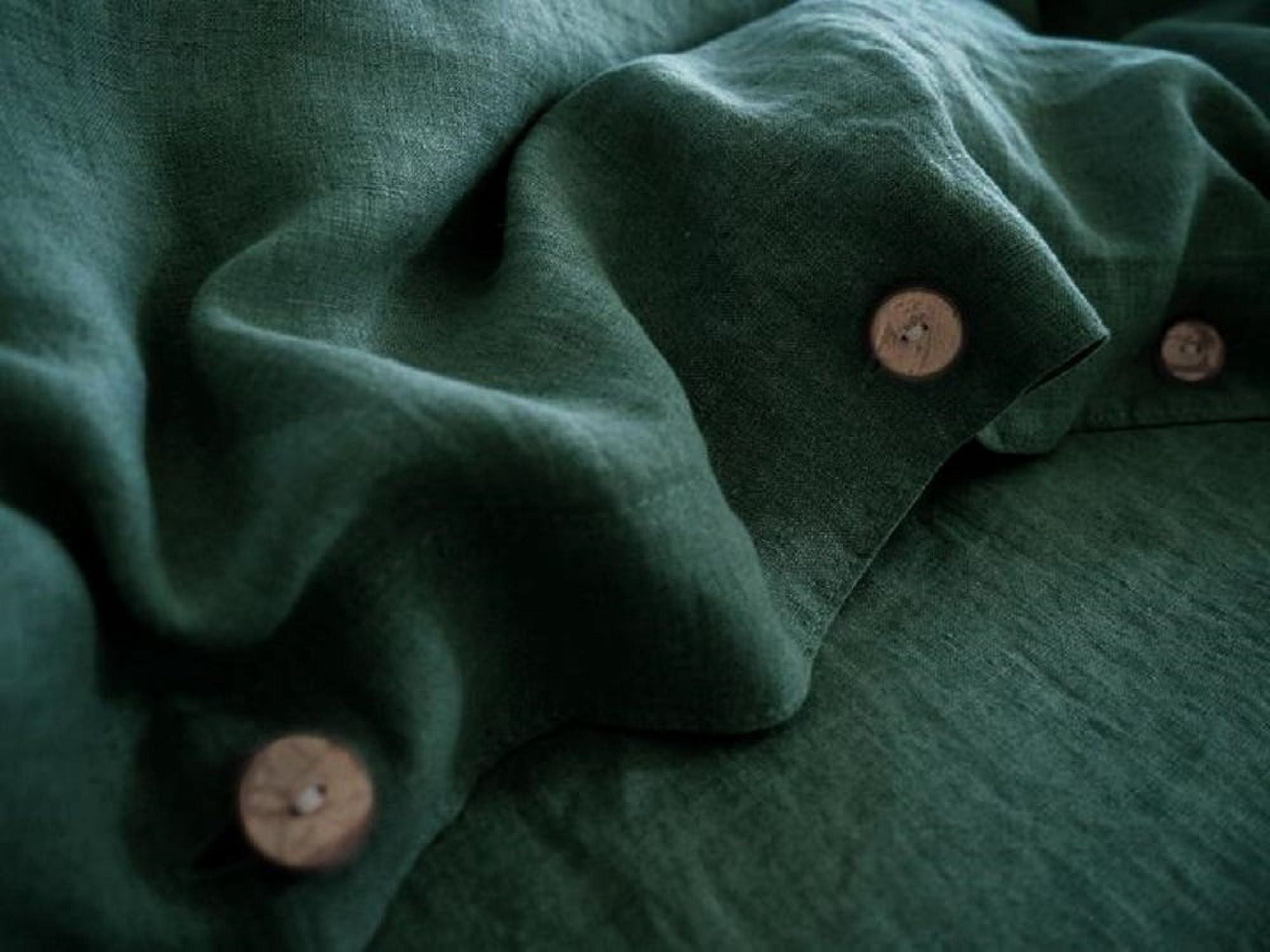 Pavish Export Dark Green Duvet Cover Set 100% Washed Cotton Linen Feel Super Soft Comfortable Farmhouse Comforter Cover Full