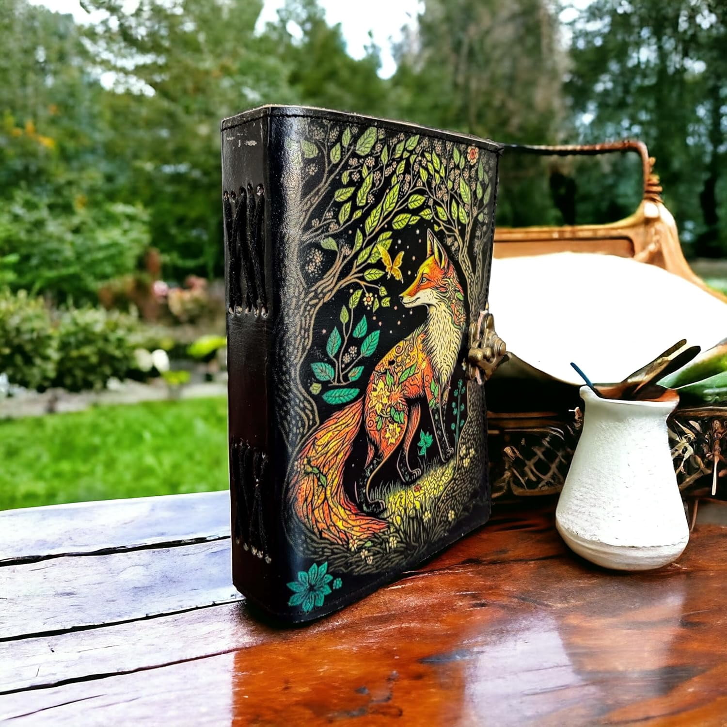 Blank Spell Book of Shadows Leather Journal with Lock Clasp Vintage Handmade Diary  Grimoire Gothic Tarot Prayer Pagan Witchcraft Supplies Wiccan Decor Notebook (13 X 10)