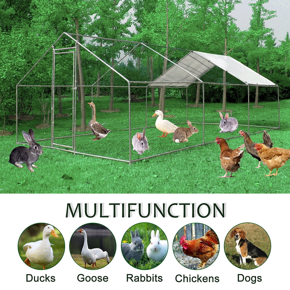 Kadyn Walk-in Poultry Cage , Large Metal Chicken Coop, Chicken Run House Duck Rabbit Pen with Waterproof & Anti-UV Cover for Outdoor Yard Farm Use