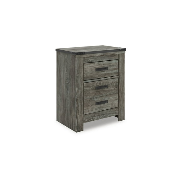 Signature Design by Ashley Frandern Two Drawer Nightstand - Rustic Warm Gray Finish with USB Charging Ports