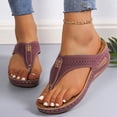 thumbnail image 2 of Flip Flops for Women Orthopedic Thong Sandals Trendy Metal Decor Hollow out Wedges Slides Casual Arch Support Summer Slippers Wine Size 8, 2 of 5