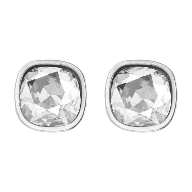 Arete para Mujer con Cristal Fino Swarovski en Forma de Cuadrado Chico – Bañado en Rodio– Arete Elegante y Brillante, Aretes de Mujer de Moda– Joyería para Mujer de Moda– Regalo especial Ortiz Espinosa Temporada