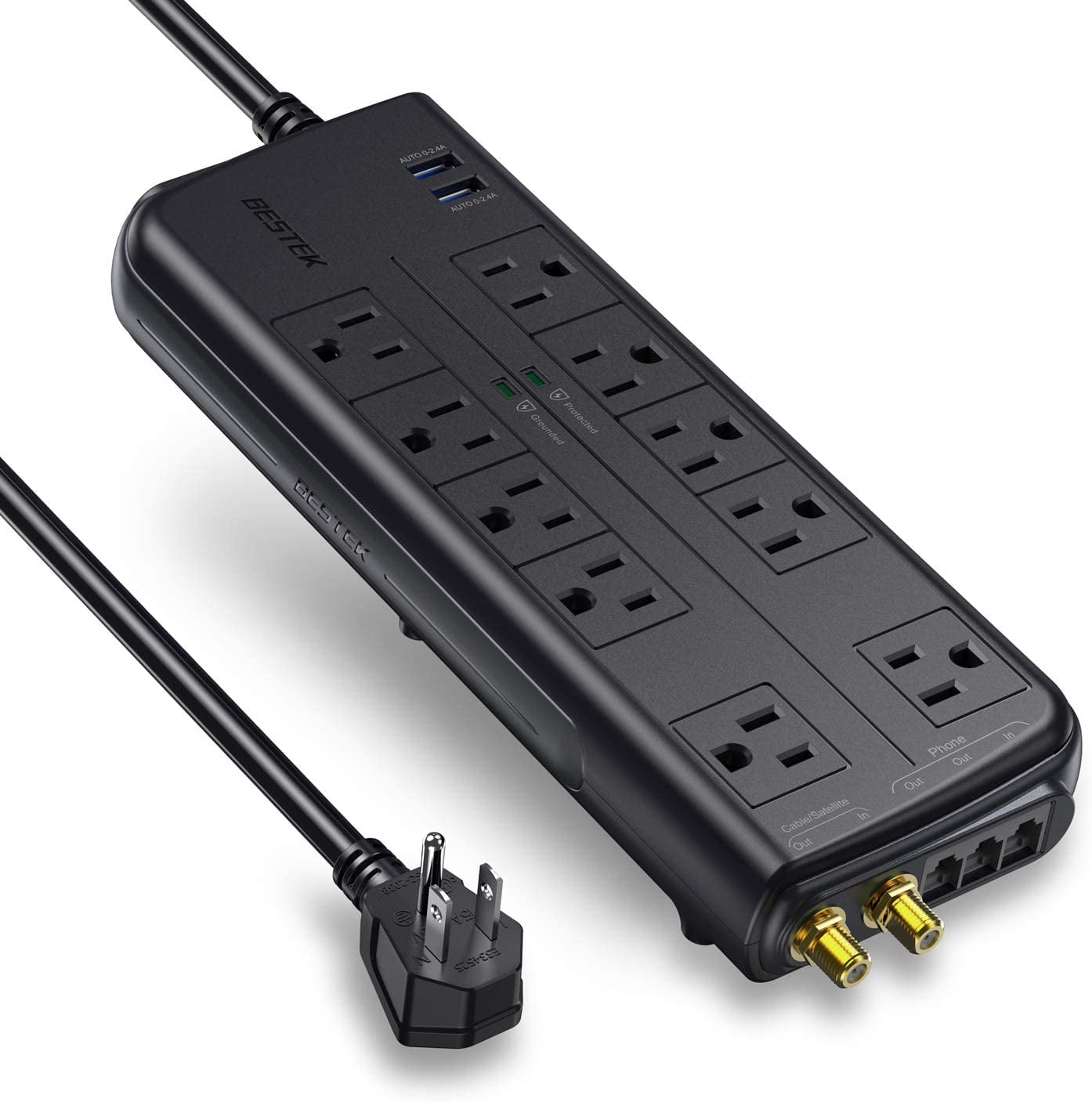 4000 Joules Surge Protector with 2 2.4A USB Ports, Power Strip with 6