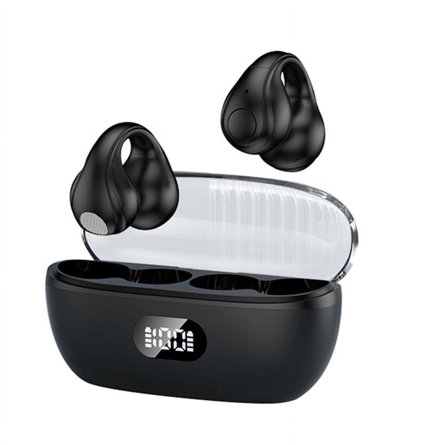 Auriculares inalámbricos de conducción ósea con clip para la oreja, Bluetooth 5.3, para correr y andar en bicicleta, color negro