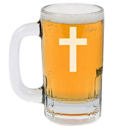 

12oz Beer Mug Stein Glass Cross Christian