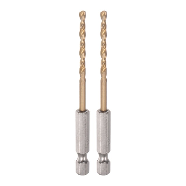 2uds 1/4" Hexagonal Vástago Taladros 3,2mm Titanio Taladro Brocas Juego M35 Alta Velocidad Acero Helicoidal Taladro 85mm Largo para Madera, Inoxidable Acero, Metal