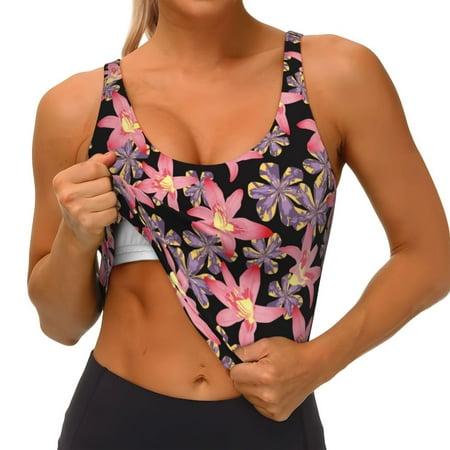 Goofa Lilies Flowers Printed Sports Bras for Women  High Impact Running Bra Workout Crop Tank Tops Longline Sports Bra Push up-XX-Large