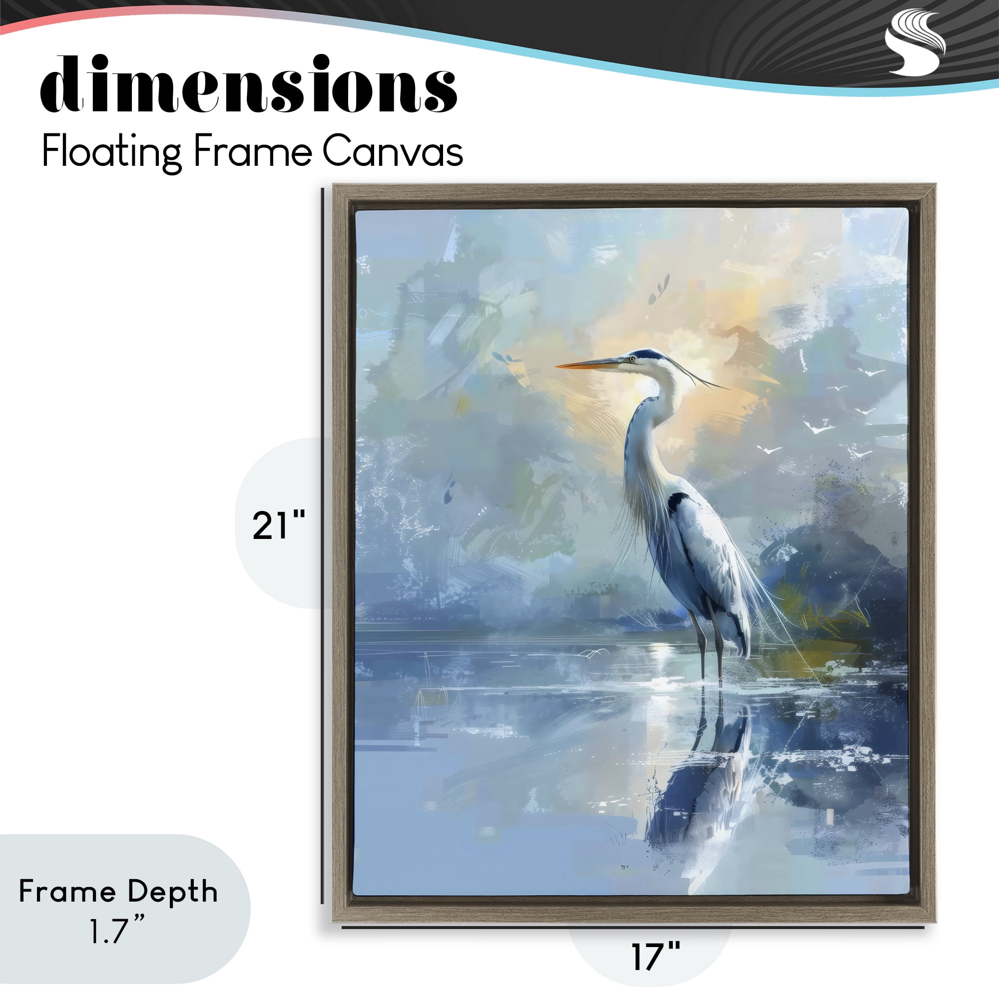 Stupell Industries Tranquil Heron with Dawn Glow Brown Framed Floater Canvas Wall Art, design by Creative Studio