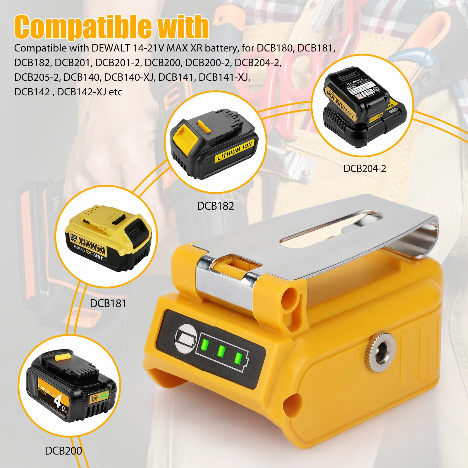 Dual USB Battery Charger Adapter Power Source Converter for Dewalt 14-21V Max