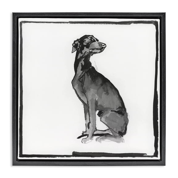 Stupell Industries Contemporary Minimal Dog with Border Black Floating Frame Canvas Art, 18 x 18, by cartissi