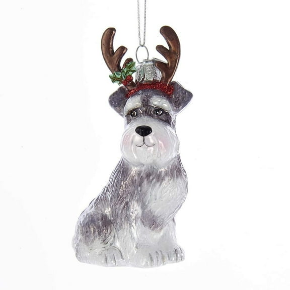 Noble Gems Schnauzer Glass Ornament with Antlers, Holiday Tree Decoration