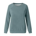 thumbnail image 3 of VANLOFE Women's Solid Color Long Sleeve Sweatshirt Crewneck Sweatshirt for Women Women's Washed Warm Light Blue Sweatshirt L, 3 of 4