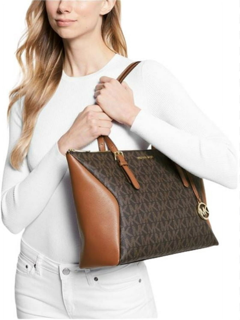 MICHAEL KORS ブラウン トートバッグ Michael Kors Womens Coraline Large Logo and Leather Tote Bag