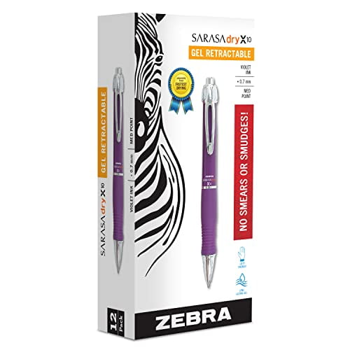 Zebra Sarasa dry X10 Retractable Gel Pen, Fine Point, 0.7mm, Violet Ink, 12 Count