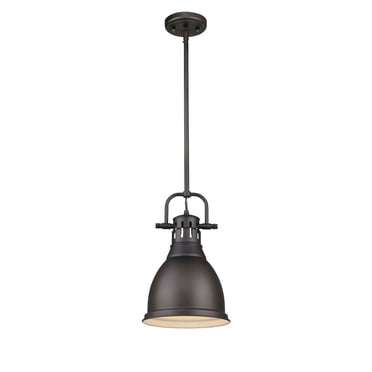 Yep by Golden Lighting Duncan 1-light 9in Rod Hung Pendant in Rubbed Bronze and Rubbed Bronze shade
