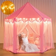 NOGIS Princess Castle Girls Play Tent Toy, Kids Fairy Playhouse Tent with Star Lights, 55'' x 53'' Playhouse Kids Castle Play Tent for Children Indoor and Outdoor Games Children's Day Gift,Pink