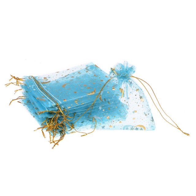 Uxcell Moon Star Printed Organza Bags, 50 Pcs 4.72x3.5 Inch Drawstring Mini Pouches for Party Wedding, Sky Blue