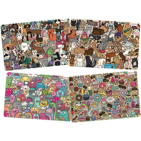 merka Educational Placemats for Kids and Toddlers: Set of 4 Non-Slip, BPA-Free Plastic Mats for Dining and Kitchen Table, Cats, Dogs, Monsters and Sweets, For Ages 2-6