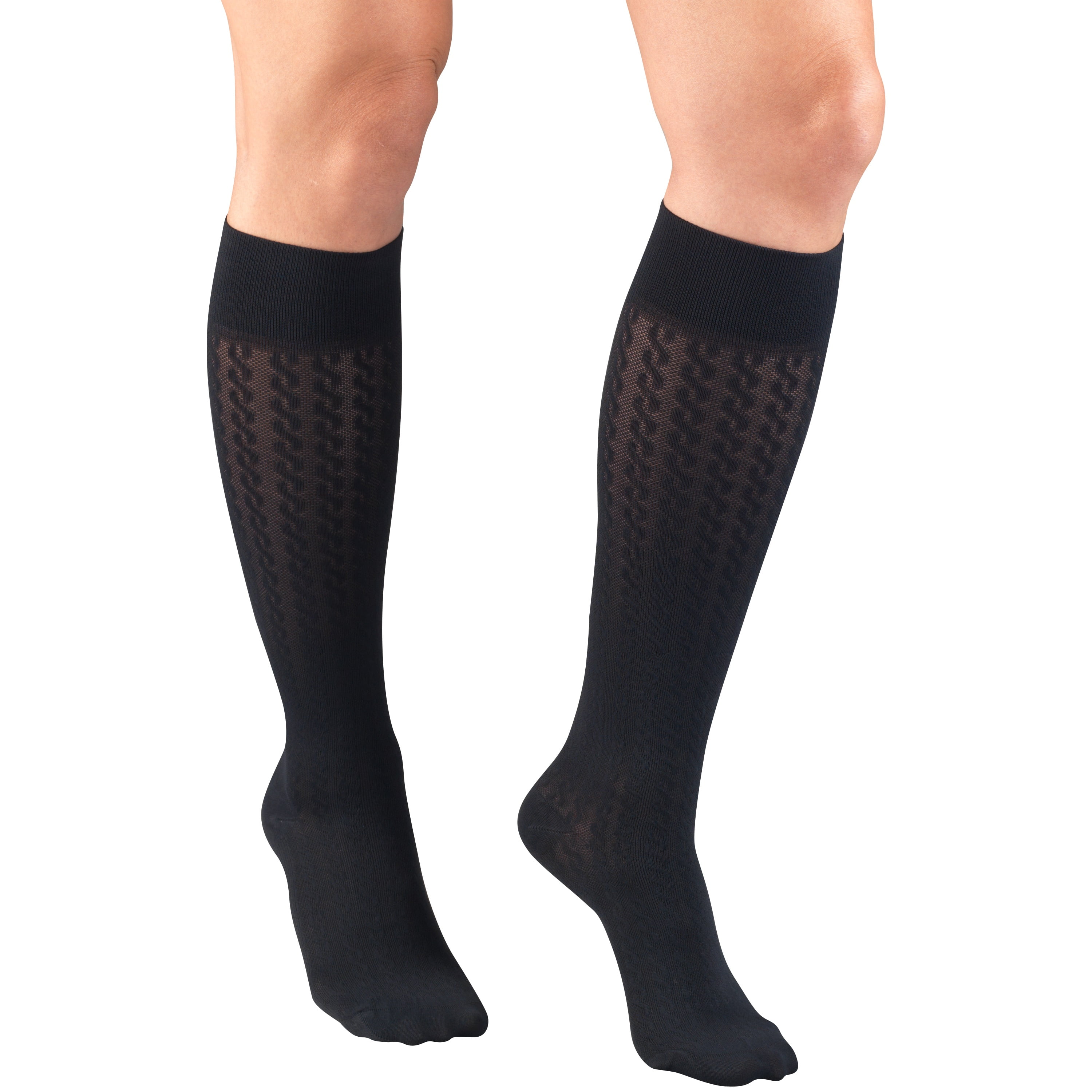 Truform Women's Trouser Socks, Dress Style, Cable Pattern: 15-20 mmHg, Navy, Large