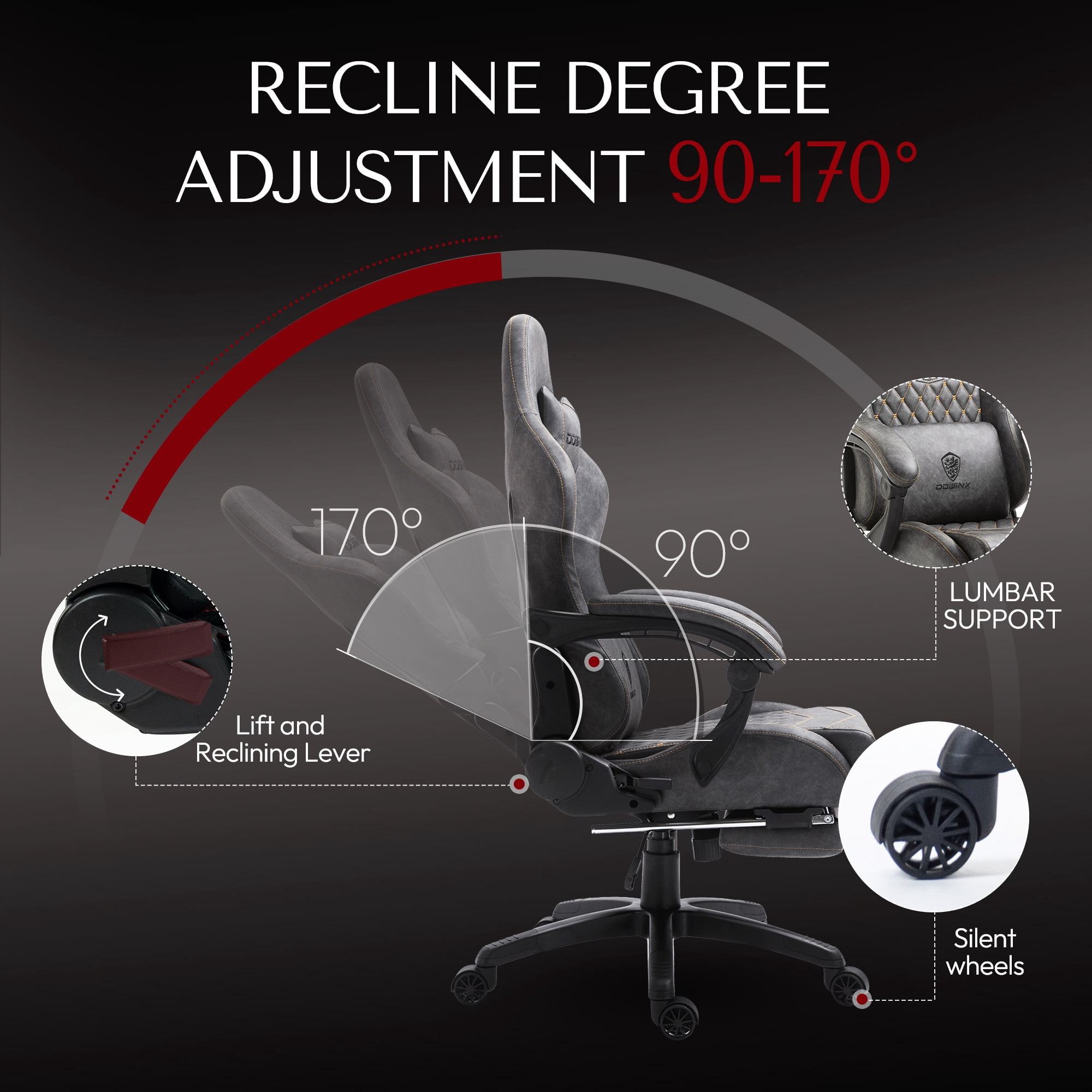 GOOSEA Big and Tall Gaming Chair with Footrest, Ergonomic High Back Office Computer Chair, Adjustable Massage Lumbar Support, PU Leather for Adults, 350Lbs, Grey
