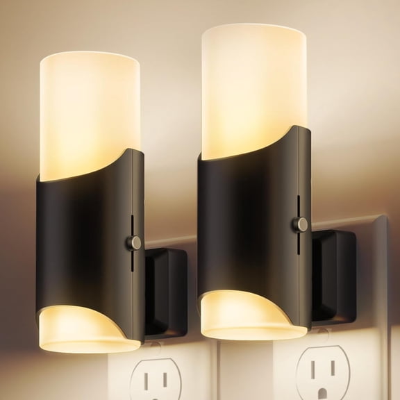 LOHASLED 2 Pack Black Warm White 3000K Dual Shade Cylinder Night Light