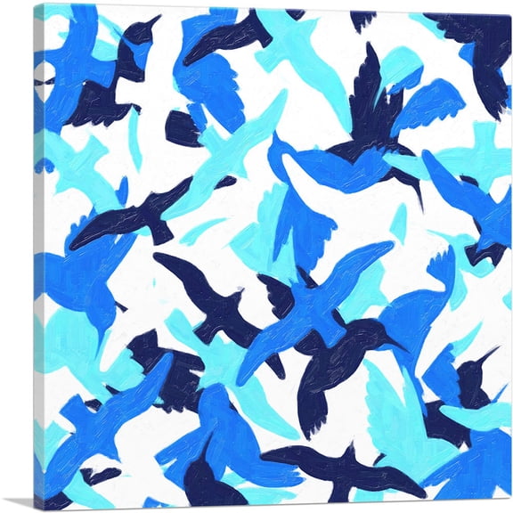 ARTCANVAS Blue White Bird Dove Camo Camouflage Pattern Canvas Art Print - Size: 26" x 26" (1.50" Deep)