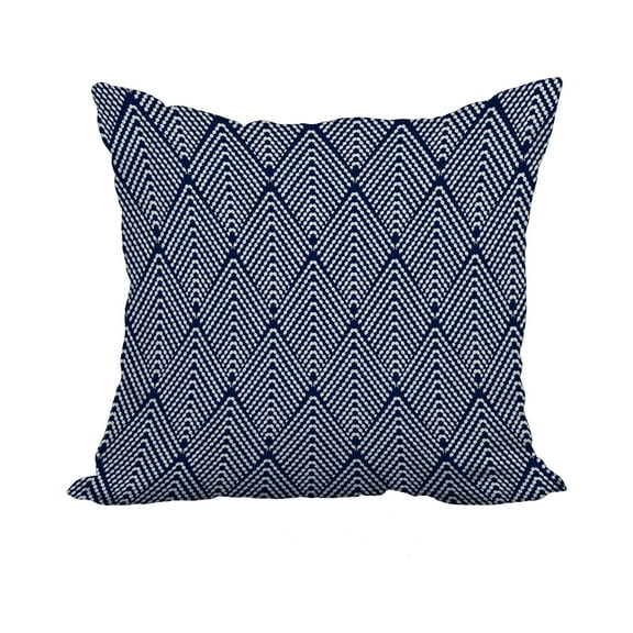 18 x 18 Inch Navy Blue Geometric Print Decorative Polyester Throw Pillow with a Linen Texture