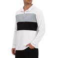 thumbnail image 5 of Men's Casual Quarter Zip Pullover Color Block Long Sleeves Polo T-Shirts 2XL White, 5 of 6