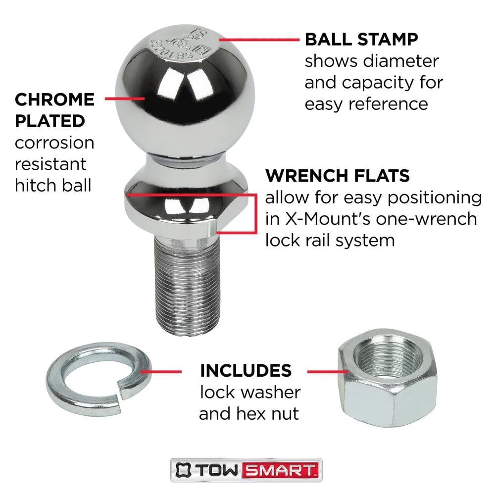 TowSmart Trailer Hitch Ball, Class IV, 2-5/16in Ball, 1in x 2in Shank, 6000 lb, 714, Chrome, 1 Each