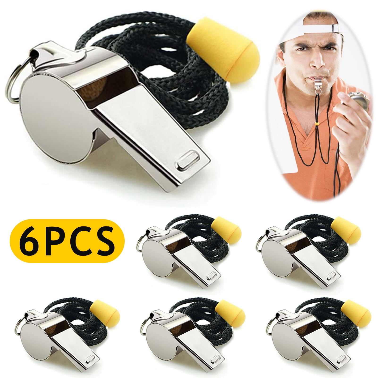 GMZW Whistle, 6 Pack Stainless Steel Sports Whistles with Lanyard, Loud Crisp Sound Whistles Great for Coaches, Referees, and Officials