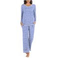 thumbnail image 1 of Conjunto de pijama de poliéster para mujer, informal, con estampado de cuello redondo, manga larga y pantalón largo, 1 of 8