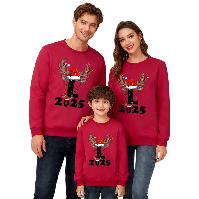 MIASHUI Ensemble de Pyjamas Assortis pour la Famille Shorts de Noël pour Enfants Imprimé Lettre Col Rond Manches Longues Chandail en Molleton Sans Capuche Hommes,m