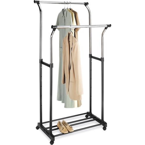 Walmart Clothes Hanger Rack Mesmerizing Mainstays Black And Chrome Double Adjustable Garment Rack Walmart Walmart Clothes Hanger Rack Mesmerizing Mainstays Black And Chrome Double Adjustable Garment Rack Walmart