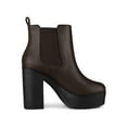 thumbnail image 3 of BLISSFUL STEP Women's Ankle Boots Faux Leather Chelsea Chunky Heel Platform Round Toe Combat Boots Dark Brown 6, 3 of 6