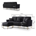 thumbnail image 2 of 78.7" Modular Sectional Sofa Couch L Shaped Velvet Upholstered Sofa Modern Couch with Deep Channel Tufting and Gold Metal Legs for Living Room Apartment Bedroom Office Dorm Studio, Black, 2 of 5