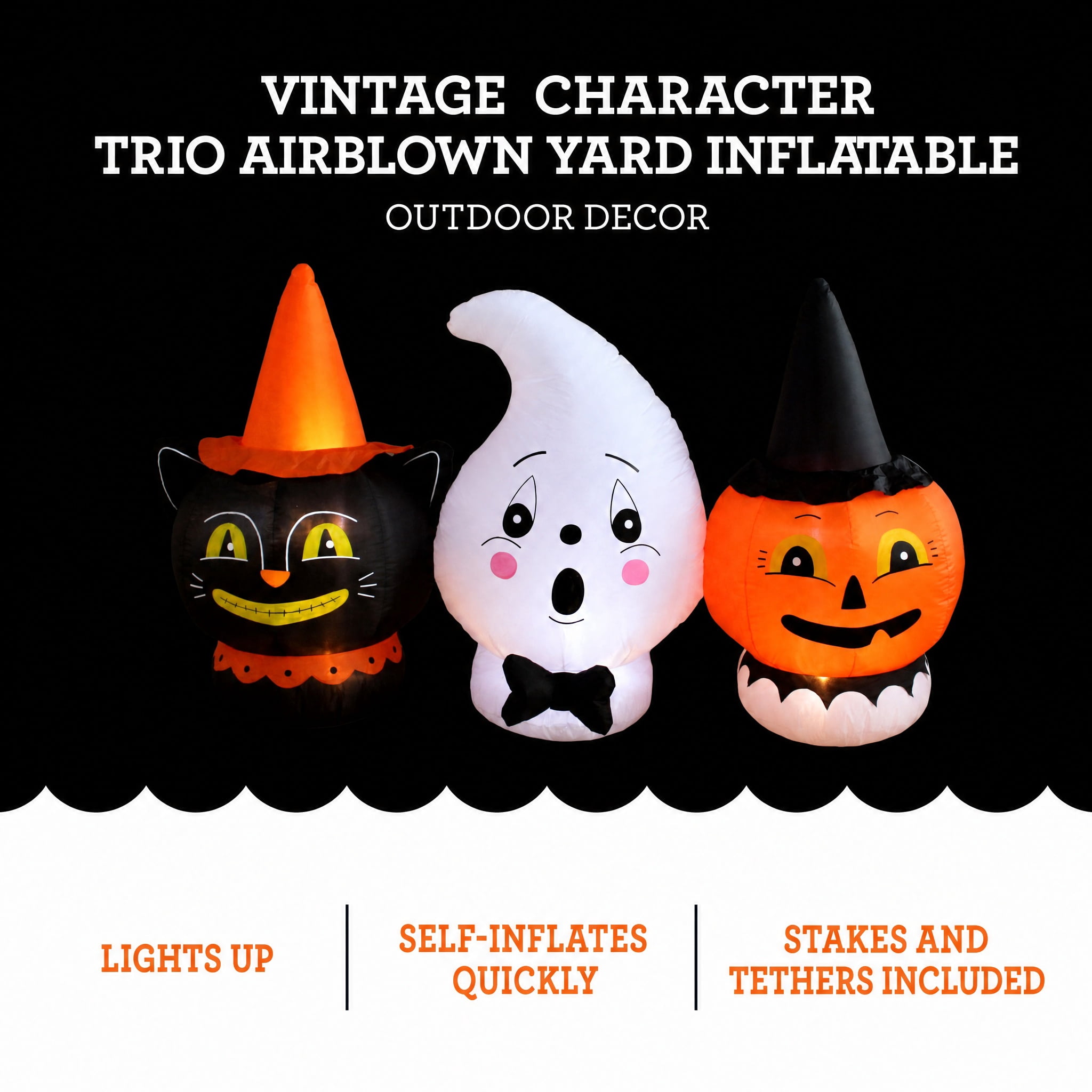Vintage Character Trio Airblown Yard Inflatable, Multicolor, 6.7', Halloween by Way To Celebrate