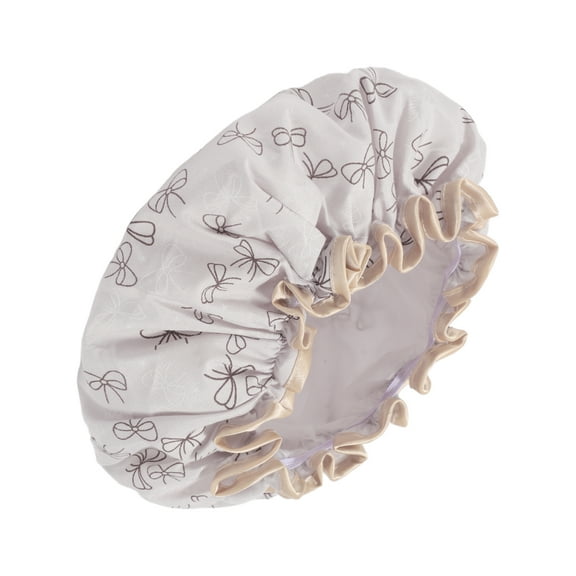 1 Pc Women Double Layer Bow Pattern Shower Cap for Bathroom Vacation Light Gray Polyester Cotton PEVA