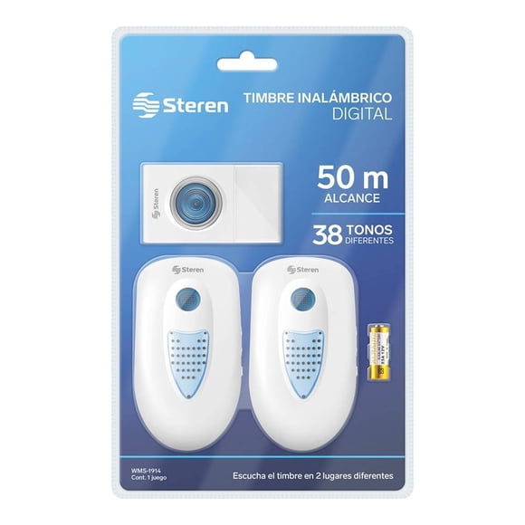 Timbre Inalámbrico Digital Steren Doble 38 Melodías 50 m de Alcance